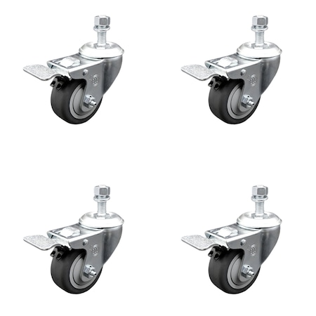 Service Caster 3.5 Inch SS Thermoplastic Rubber 1/2 Inch Stem Caster Set Total Lock Brake SCC SCC-SSTSTTL20S3514-TPRB-381615-4